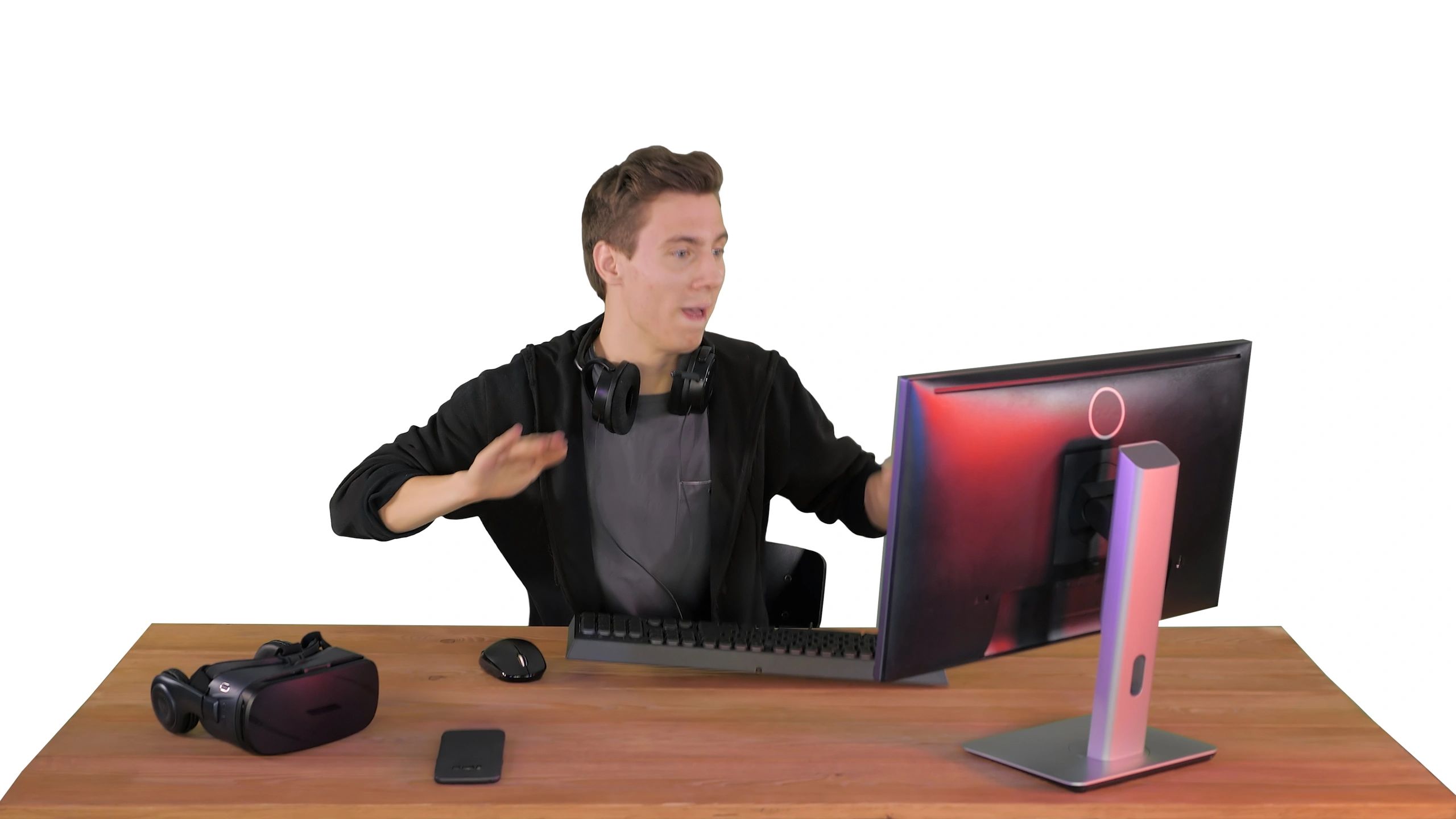 Excited gamer reacting to a live stream